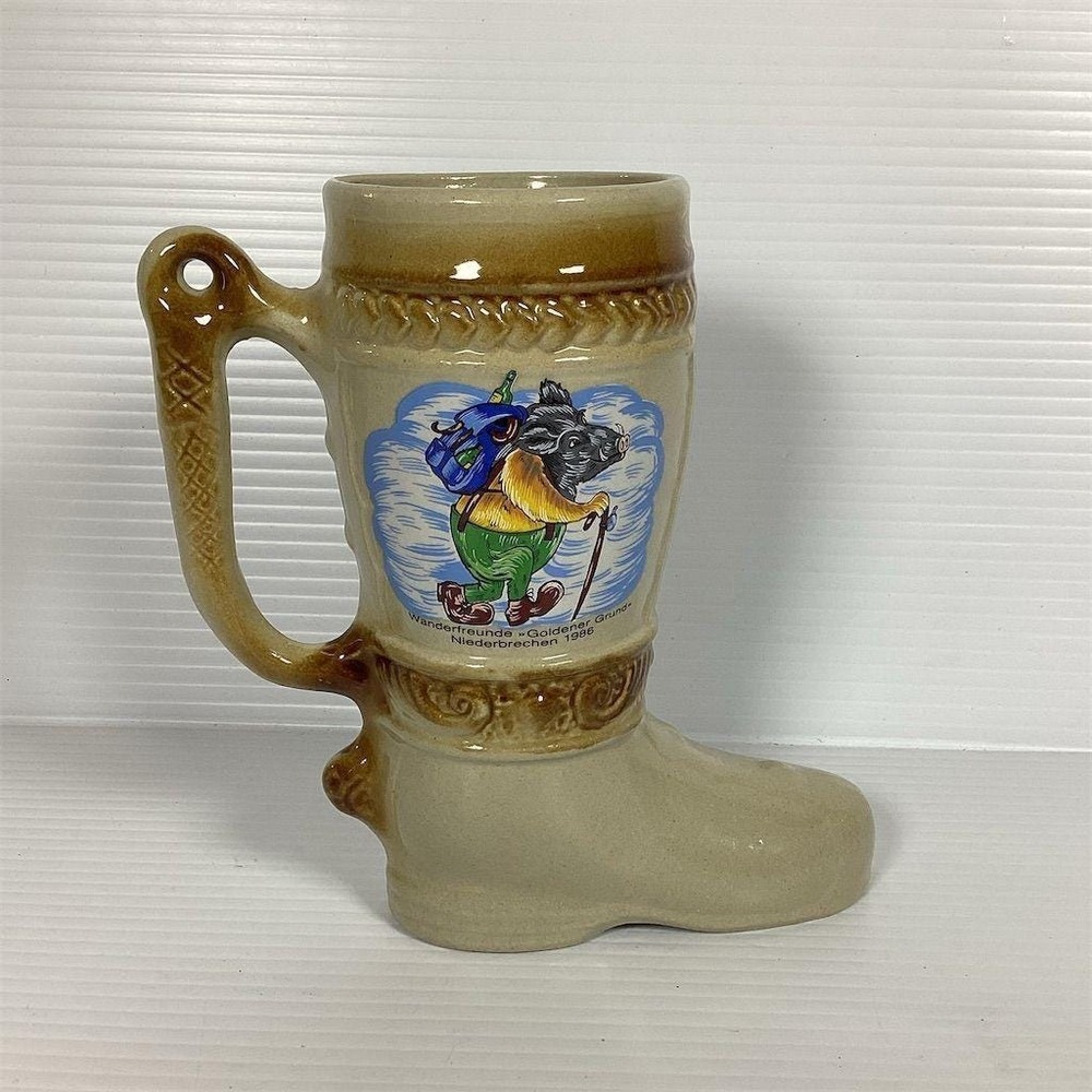 Vintage SV Walddorf German Ceramic Boot Beer Mug 7" Brown Collectible